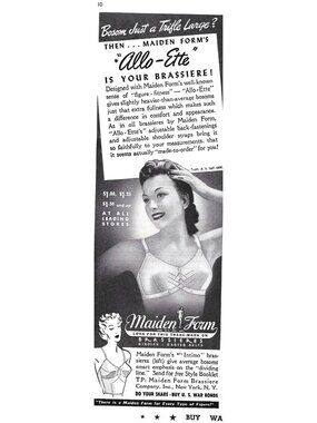 Print Ad Maiden Form Allo-Ette Brassiere Adjustable Straps 1942 Vintage Lingerie